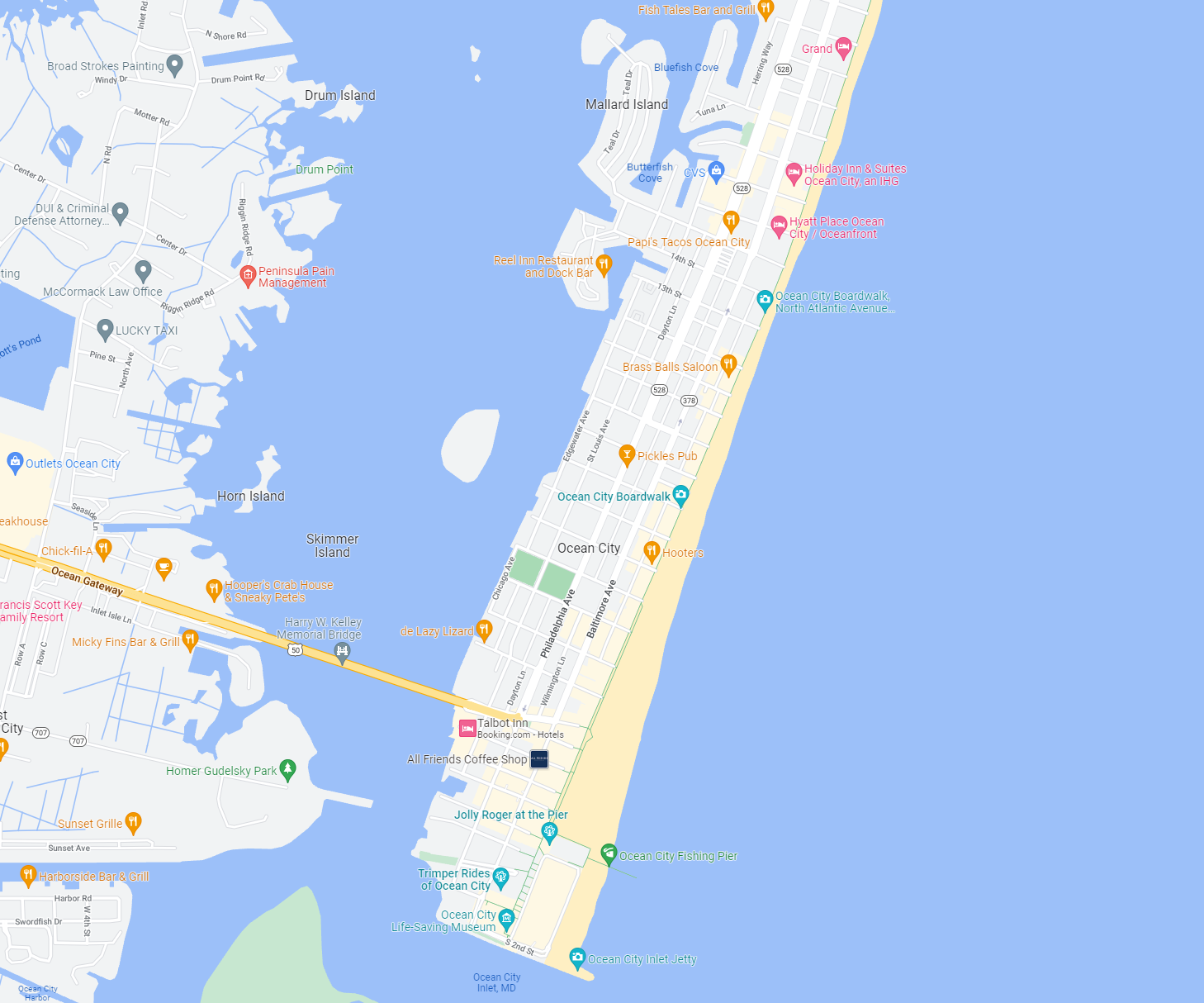 Google Maps of Ocean City, Maryland